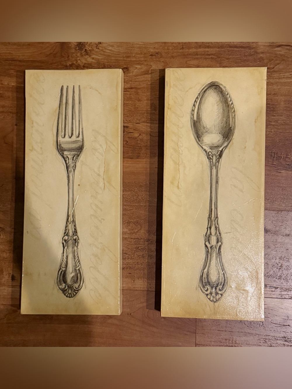 Ethan Harper Antique Spoon & Fork Canvas Wall Art Set 20x8 Kitchen Decor Pair